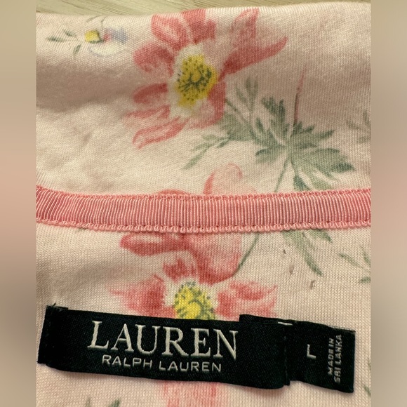 Ralph lauren pajama top jacket button down collared embroidered logo floral L - Picture 3 of 6